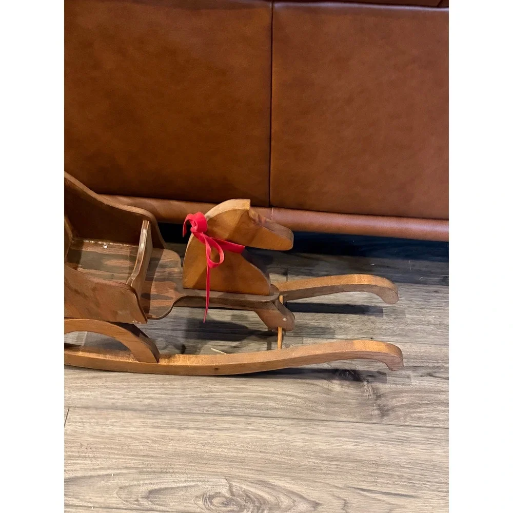 Vintage Wooden Rocking Horse Sleigh Christmas Tabletop Decor